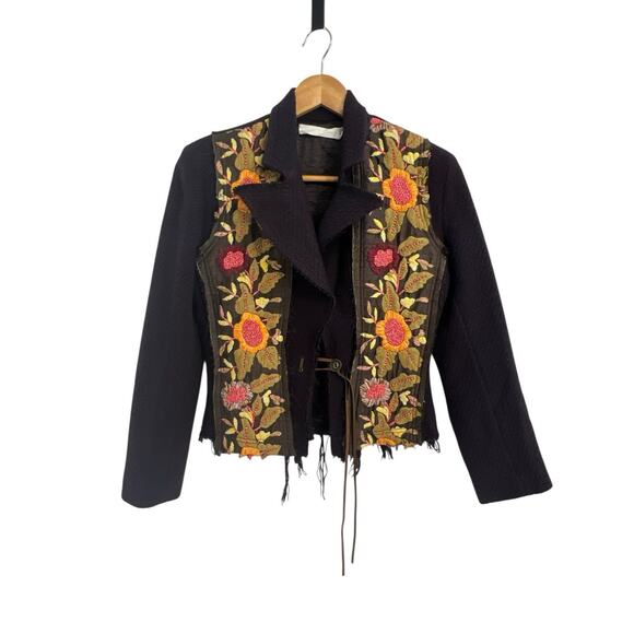 Trellis Cooper Eggplant Purple Wool Embroidered Floral Blazer Jacket Size 8 Boho - Picture 1 of 6